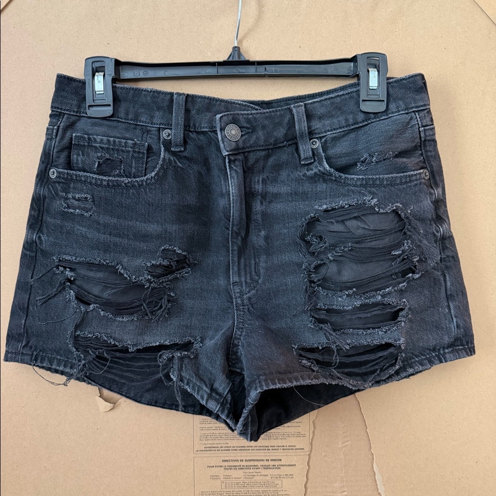 Women Naturally distressed Black Jean shorts
